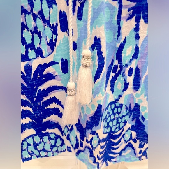 Lilly Pulitzer Del Lago Tunic Top Tropi Call Me Blue White Pineapple 3/4 Sleeve - Picture 5 of 7